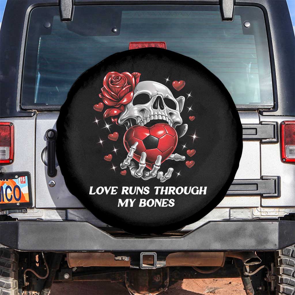 Love Runs Through My Bones Spare Tire Cover Funny Skeleton Soccer Gift
