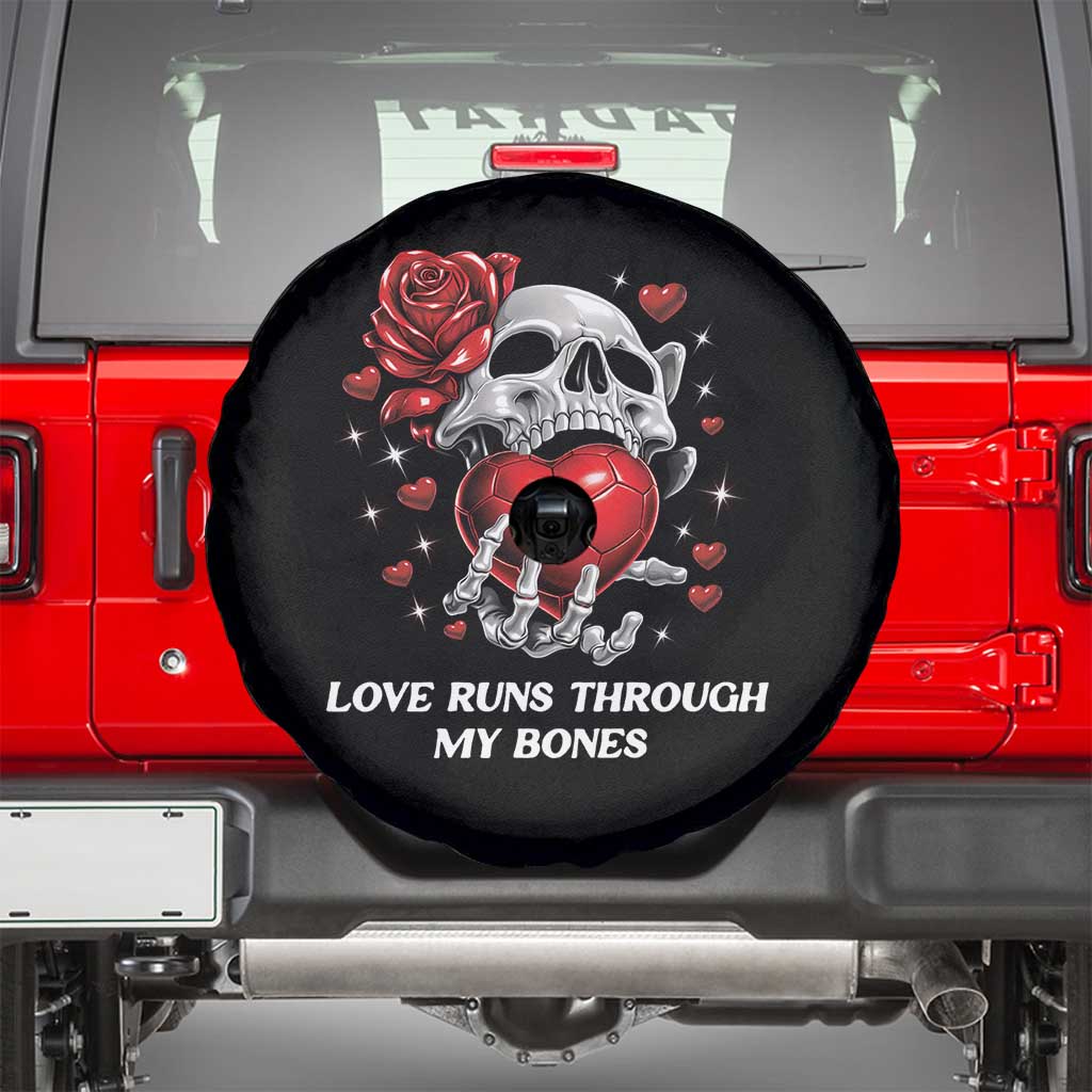 Love Runs Through My Bones Spare Tire Cover Funny Skeleton Soccer Gift