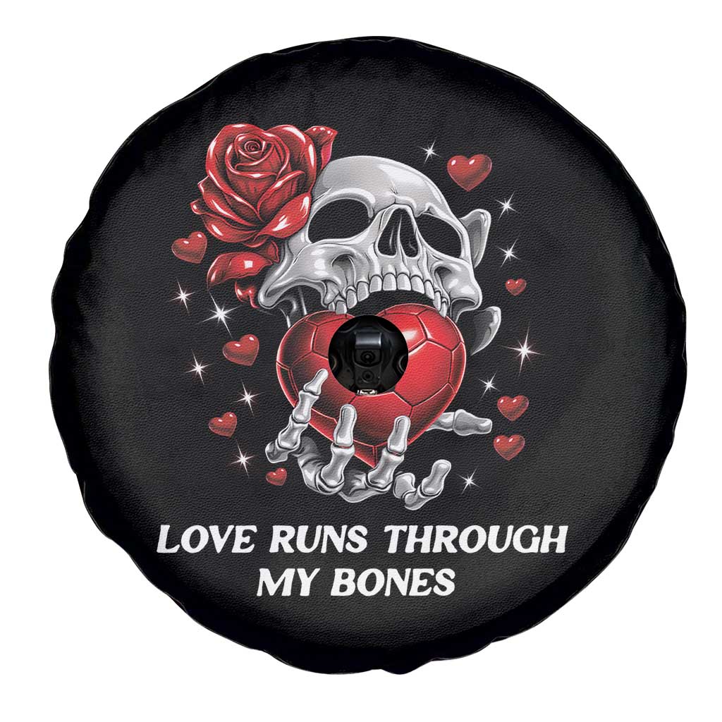 Love Runs Through My Bones Spare Tire Cover Funny Skeleton Soccer Gift