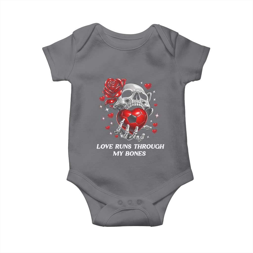 Love Runs Through My Bones Baby Onesie Funny Skeleton Soccer Gift