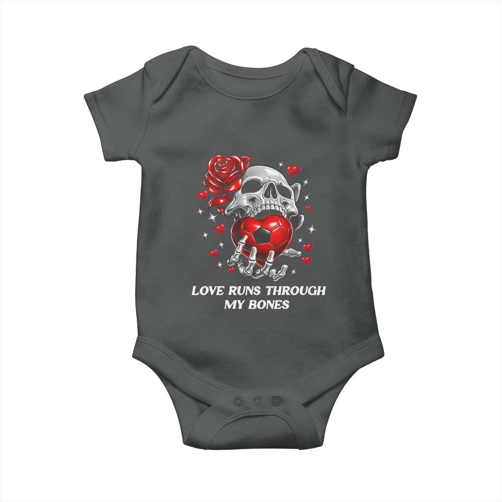 Love Runs Through My Bones Baby Onesie Funny Skeleton Soccer Gift