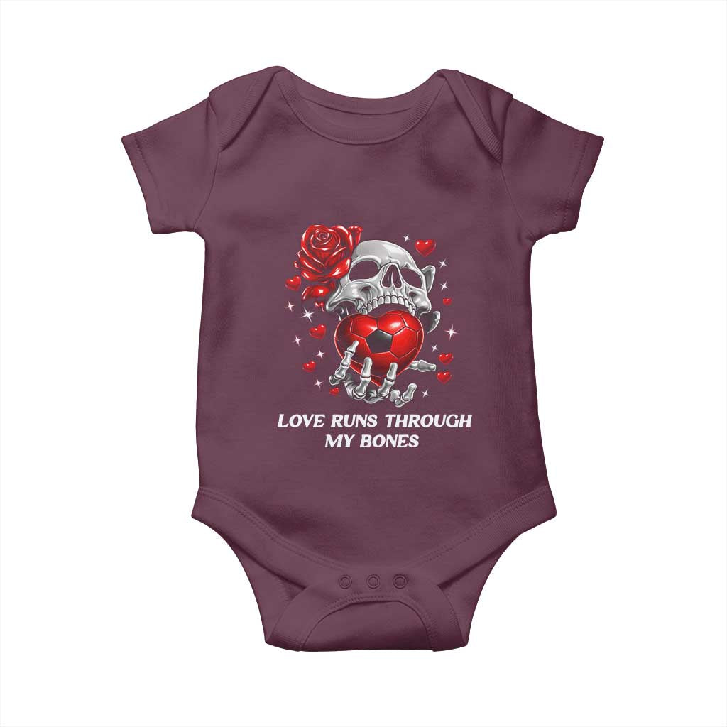 Love Runs Through My Bones Baby Onesie Funny Skeleton Soccer Gift