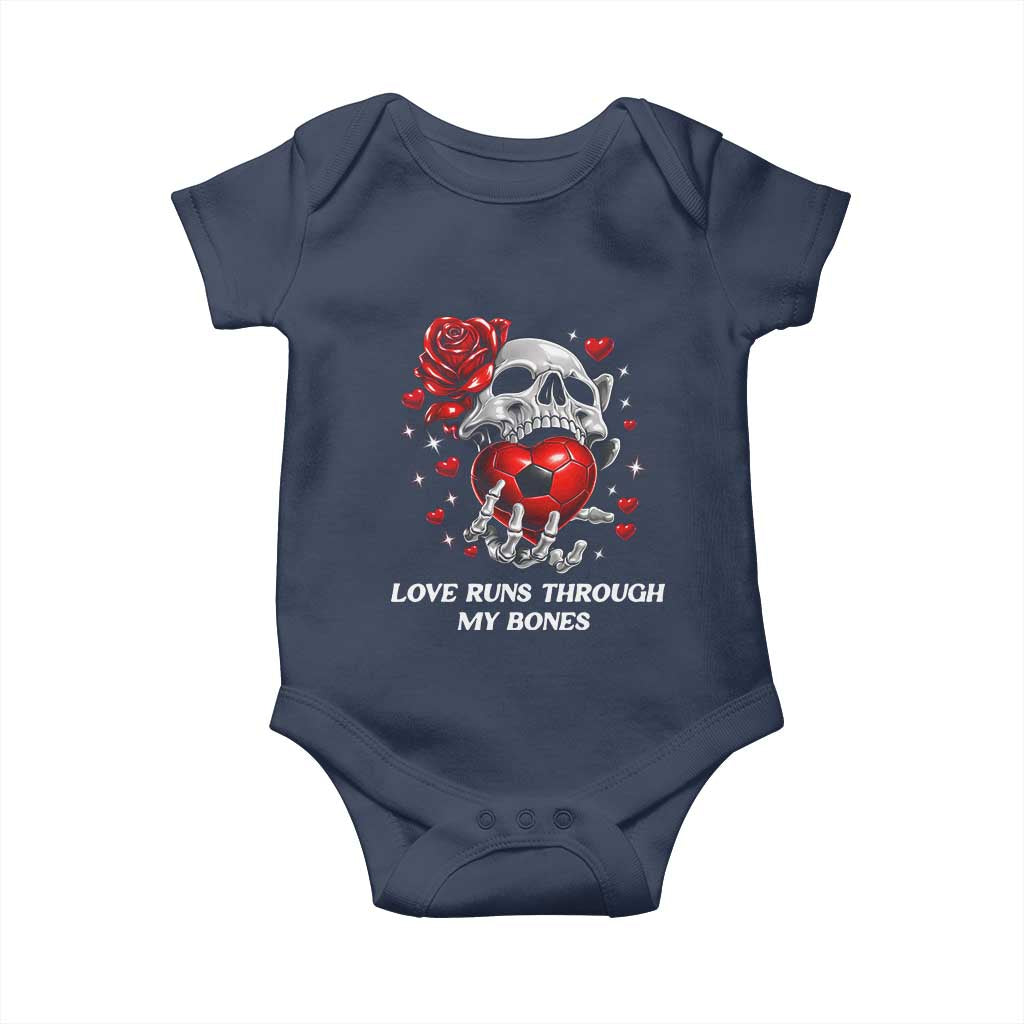 Love Runs Through My Bones Baby Onesie Funny Skeleton Soccer Gift