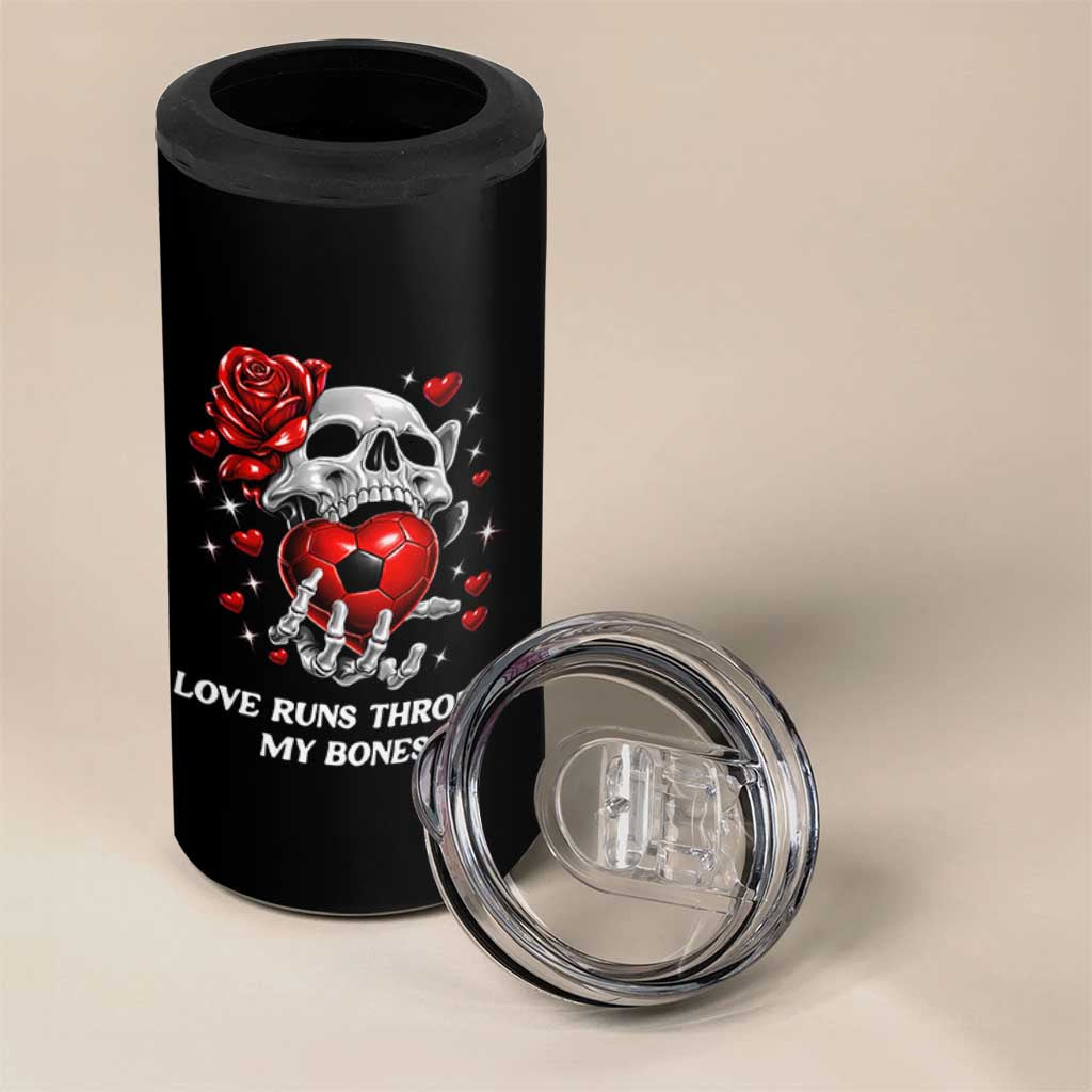 Love Runs Through My Bones 4 in 1 Can Cooler Tumbler Funny Skeleton Soccer Gift