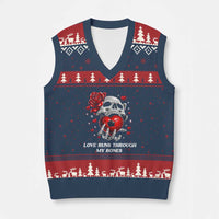 Love Runs Through My Bones V-Neck Knit Sweater Vest Funny Skeleton Soccer Gift