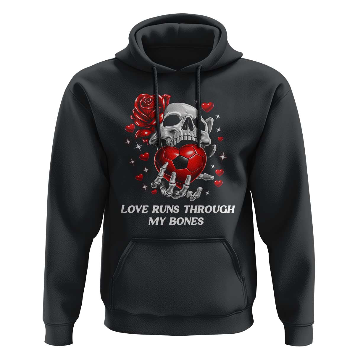 Love Runs Through My Bones Hoodie Funny Skeleton Soccer Gift