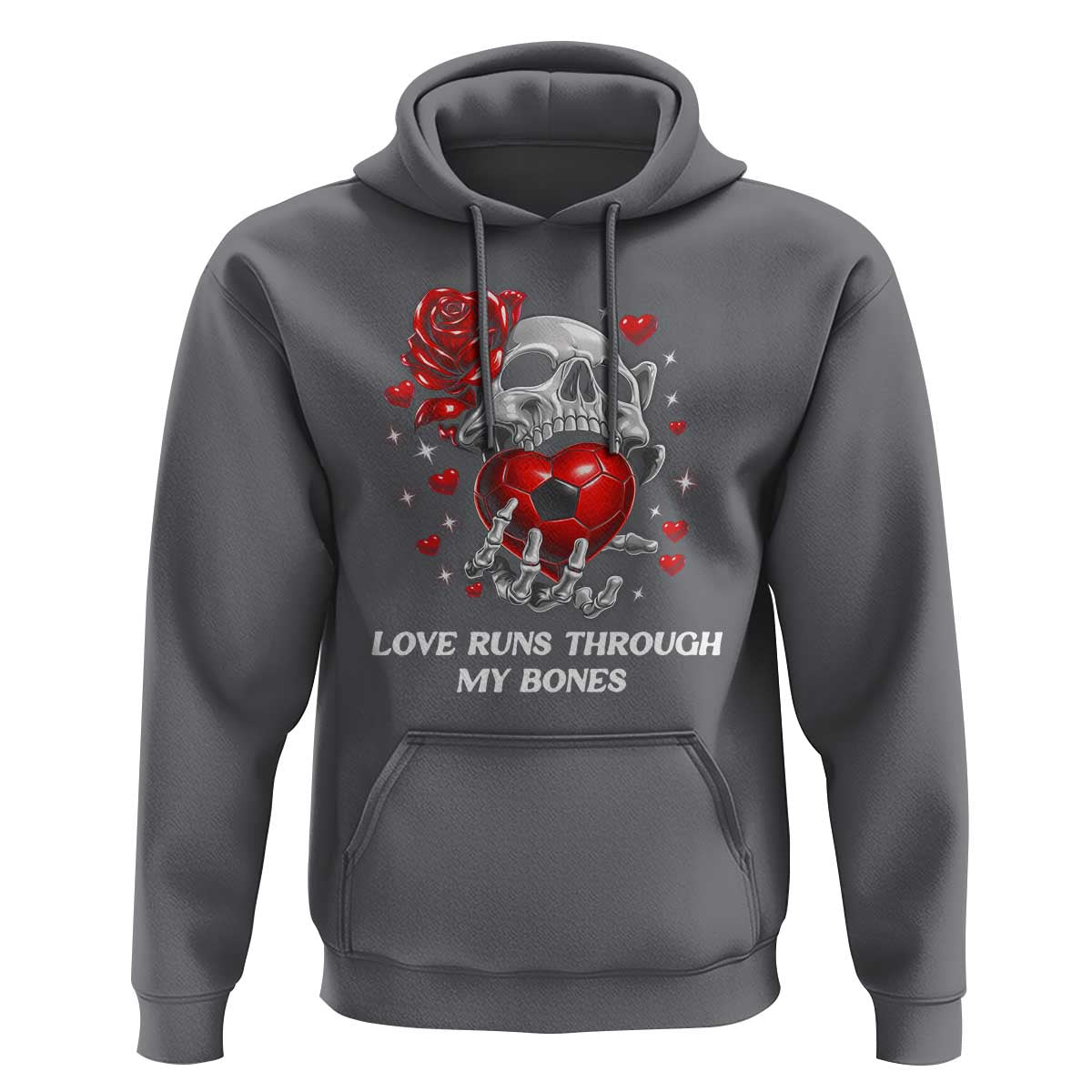 Love Runs Through My Bones Hoodie Funny Skeleton Soccer Gift