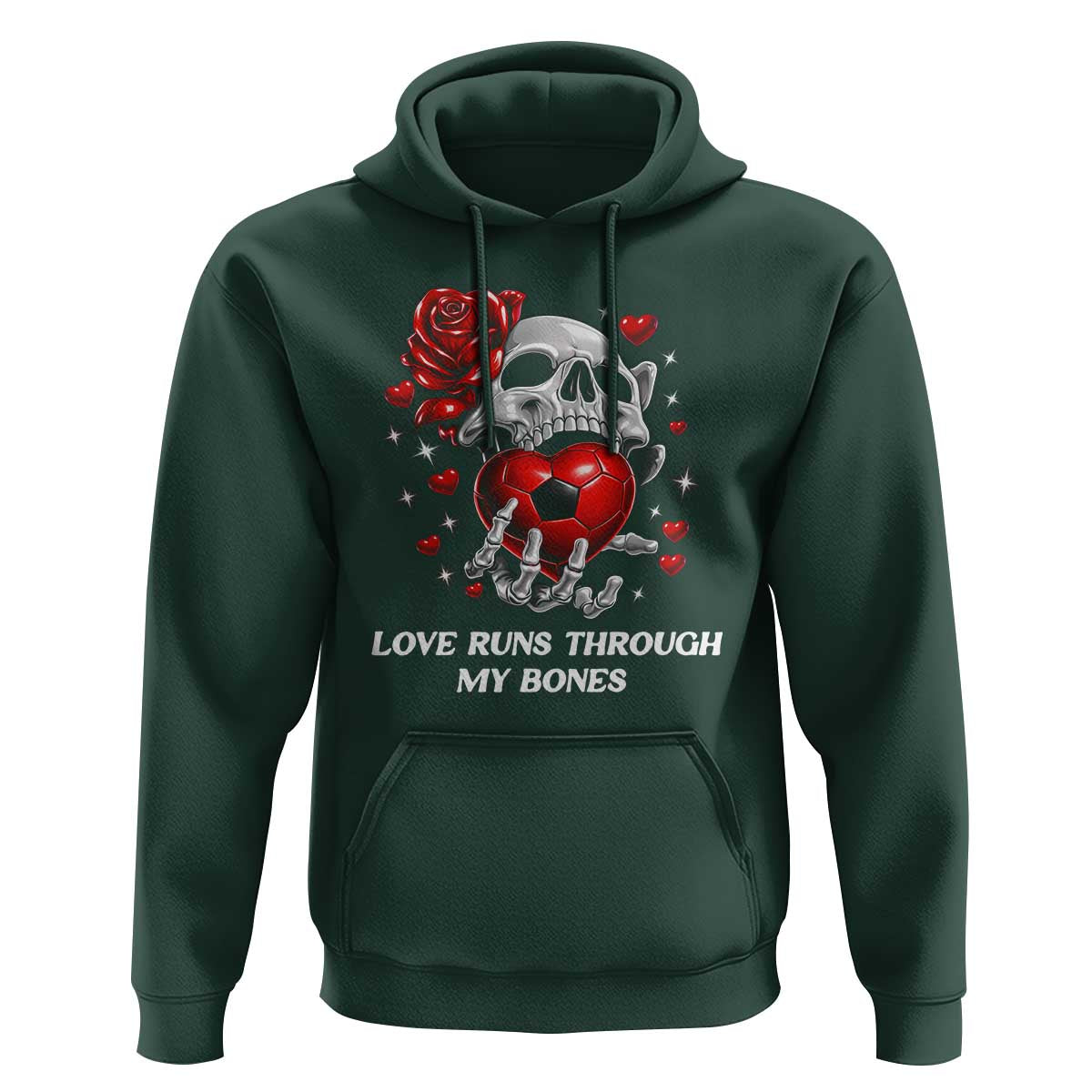 Love Runs Through My Bones Hoodie Funny Skeleton Soccer Gift