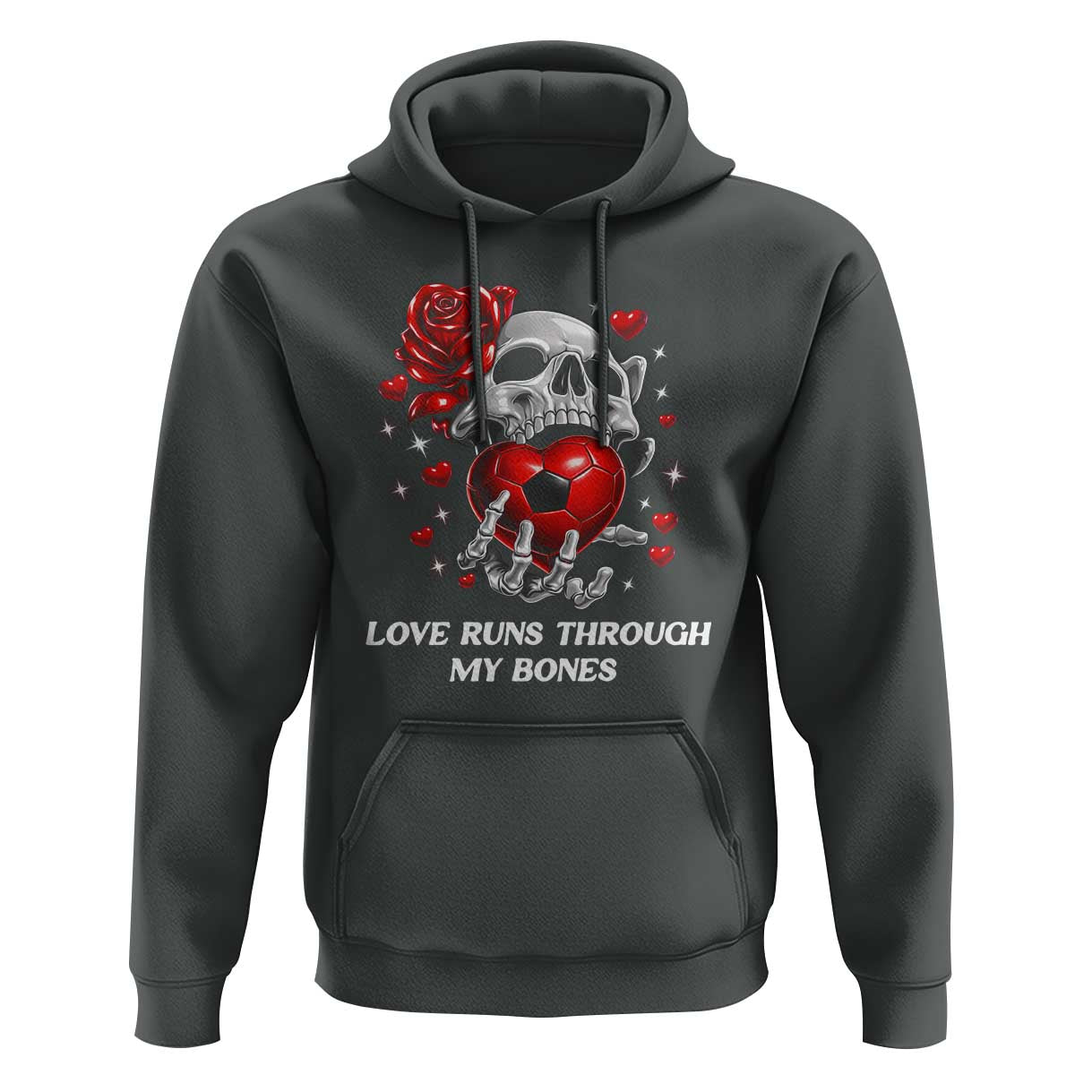 Love Runs Through My Bones Hoodie Funny Skeleton Soccer Gift