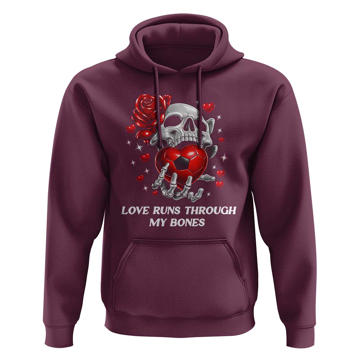 Love Runs Through My Bones Hoodie Funny Skeleton Soccer Gift