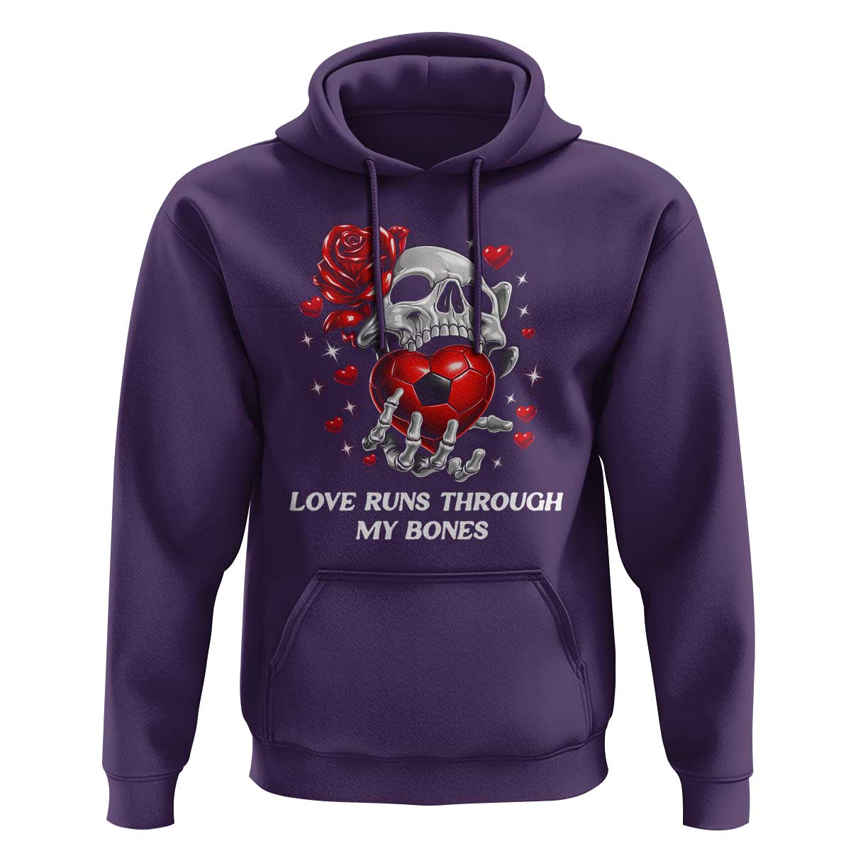 Love Runs Through My Bones Hoodie Funny Skeleton Soccer Gift