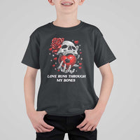 Love Runs Through My Bones T Shirt For Kid Funny Skeleton Soccer Gift