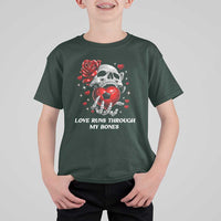 Love Runs Through My Bones T Shirt For Kid Funny Skeleton Soccer Gift