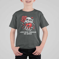 Love Runs Through My Bones T Shirt For Kid Funny Skeleton Soccer Gift