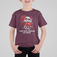 Love Runs Through My Bones T Shirt For Kid Funny Skeleton Soccer Gift
