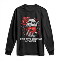 Love Runs Through My Bones Long Sleeve Shirt Funny Skeleton Soccer Gift