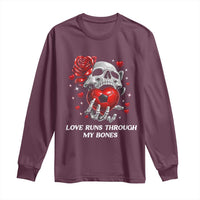 Love Runs Through My Bones Long Sleeve Shirt Funny Skeleton Soccer Gift