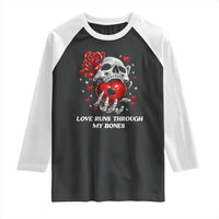 Love Runs Through My Bones Raglan Shirt Funny Skeleton Soccer Gift