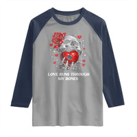 Love Runs Through My Bones Raglan Shirt Funny Skeleton Soccer Gift