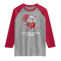 Love Runs Through My Bones Raglan Shirt Funny Skeleton Soccer Gift