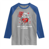 Love Runs Through My Bones Raglan Shirt Funny Skeleton Soccer Gift