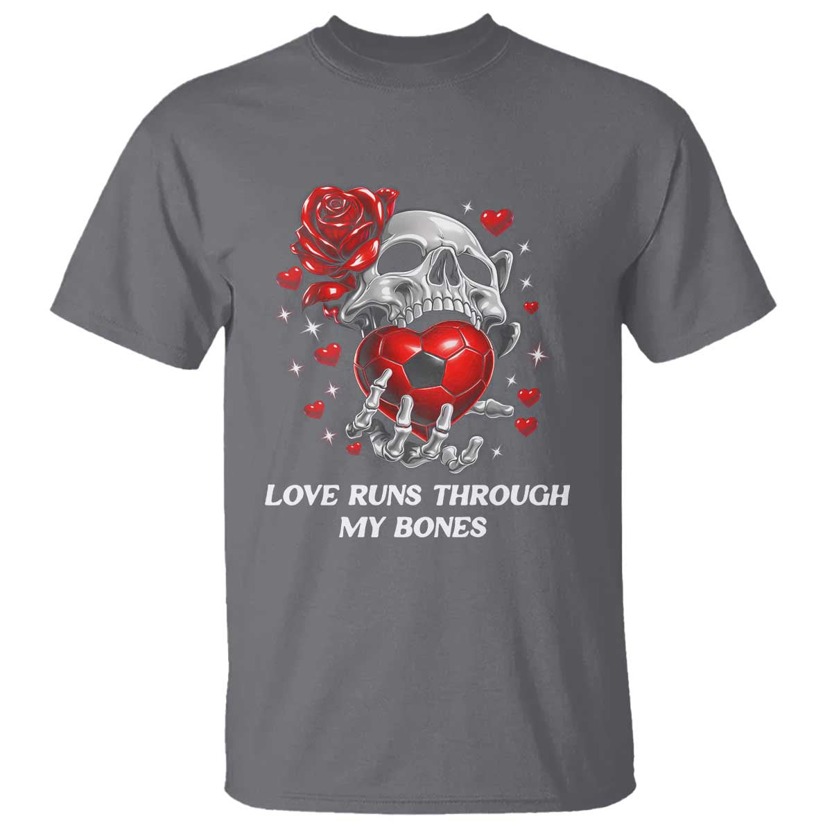 Love Runs Through My Bones T Shirt Funny Skeleton Soccer Gift