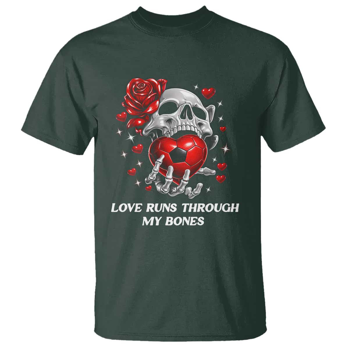 Love Runs Through My Bones T Shirt Funny Skeleton Soccer Gift