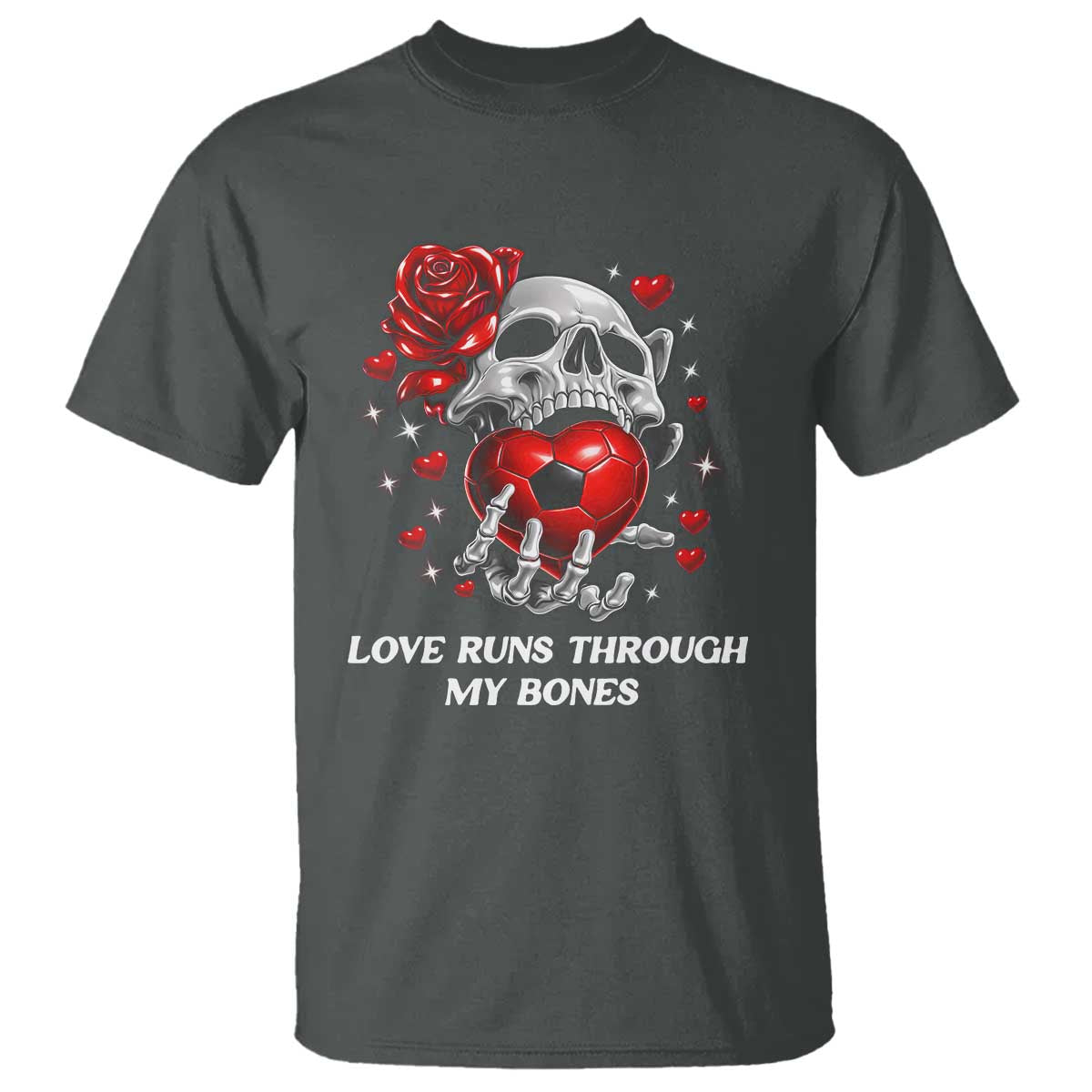 Love Runs Through My Bones T Shirt Funny Skeleton Soccer Gift