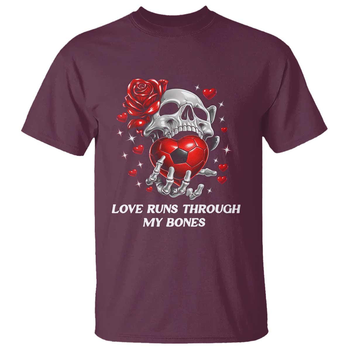 Love Runs Through My Bones T Shirt Funny Skeleton Soccer Gift