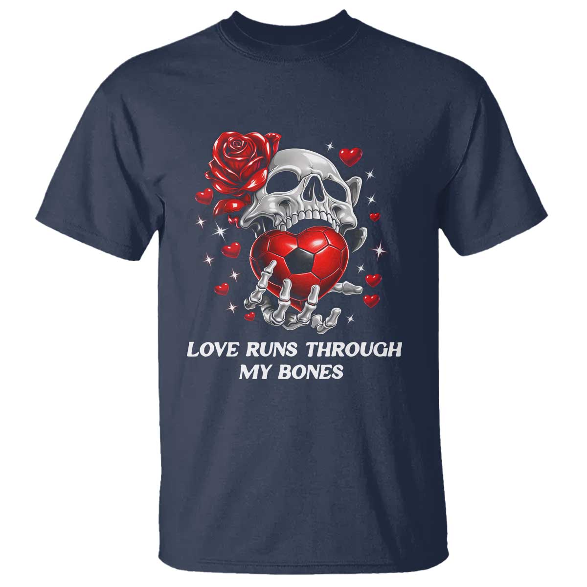 Love Runs Through My Bones T Shirt Funny Skeleton Soccer Gift