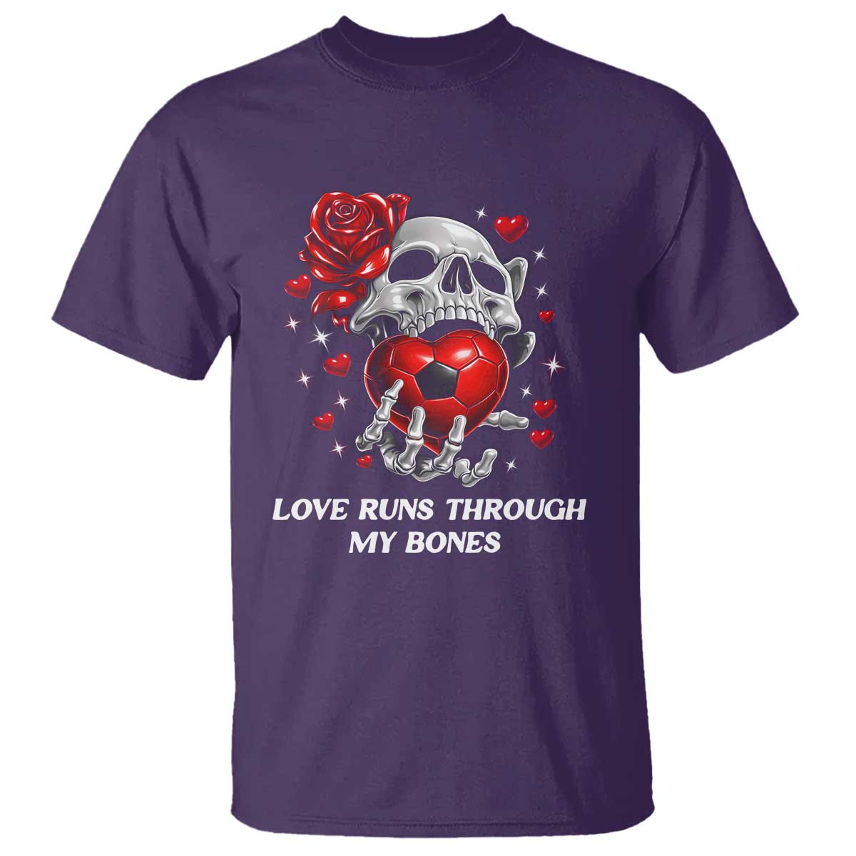 Love Runs Through My Bones T Shirt Funny Skeleton Soccer Gift