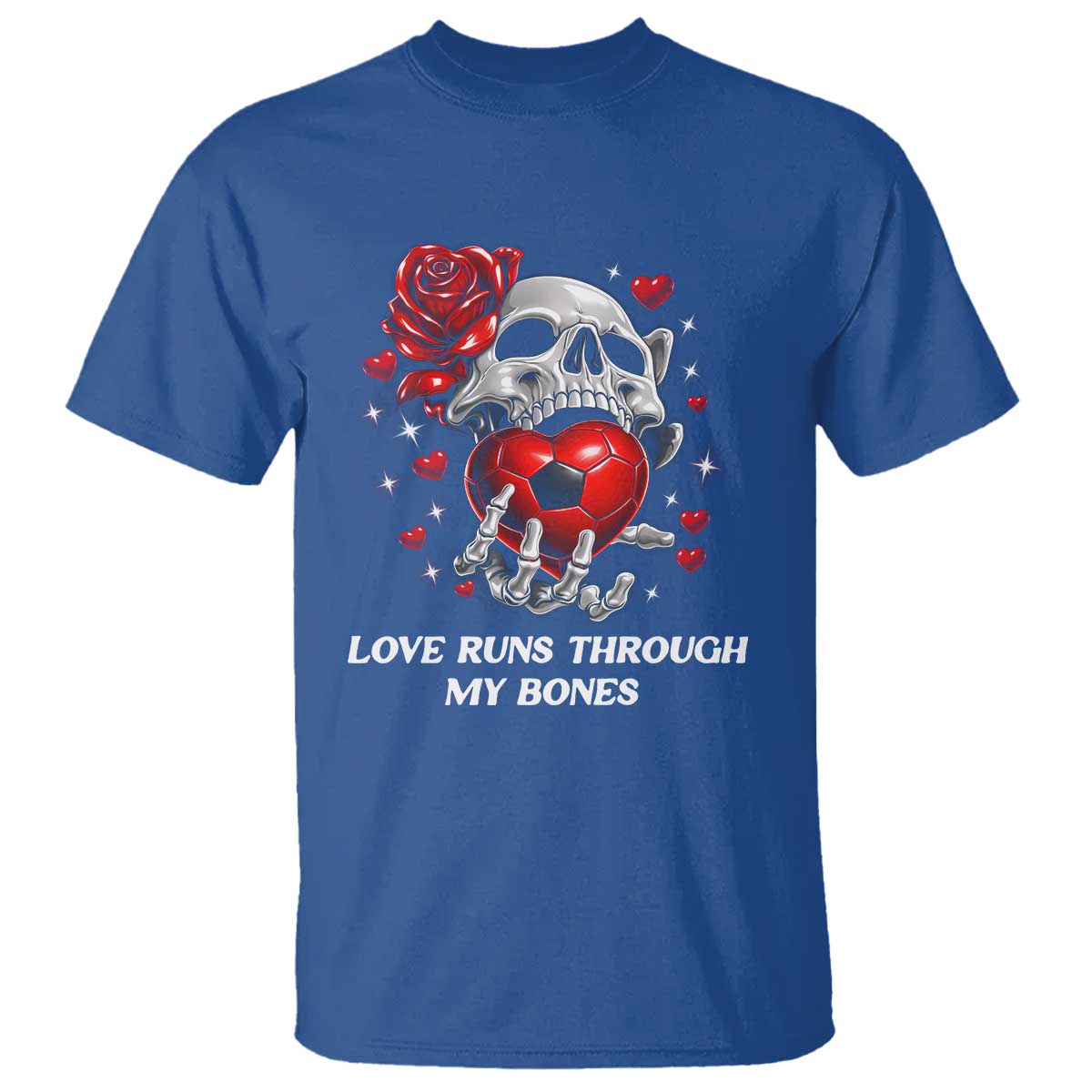 Love Runs Through My Bones T Shirt Funny Skeleton Soccer Gift
