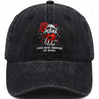 Love Runs Through My Bones Washed Cotton Baseball Cap Funny Skeleton Soccer Gift