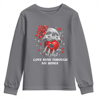 Love Runs Through My Bones Youth Sweatshirt Funny Skeleton Soccer Gift