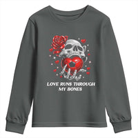 Love Runs Through My Bones Youth Sweatshirt Funny Skeleton Soccer Gift