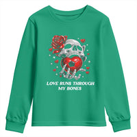 Love Runs Through My Bones Youth Sweatshirt Funny Skeleton Soccer Gift
