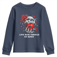 Love Runs Through My Bones Youth Sweatshirt Funny Skeleton Soccer Gift