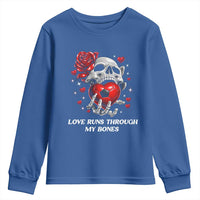 Love Runs Through My Bones Youth Sweatshirt Funny Skeleton Soccer Gift