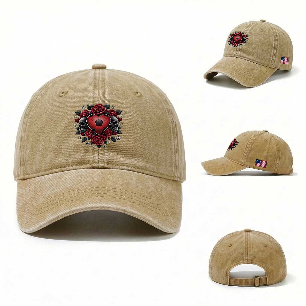 Skeleton Soccer Player Washed Cotton Baseball Cap Valentine Day Gift