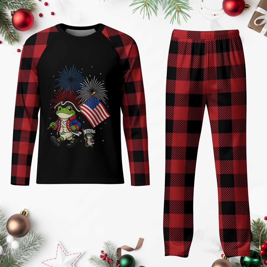 Funny Patriotic Frog Plaid Pajama Set Celebrating 250 Years Of Freedom
