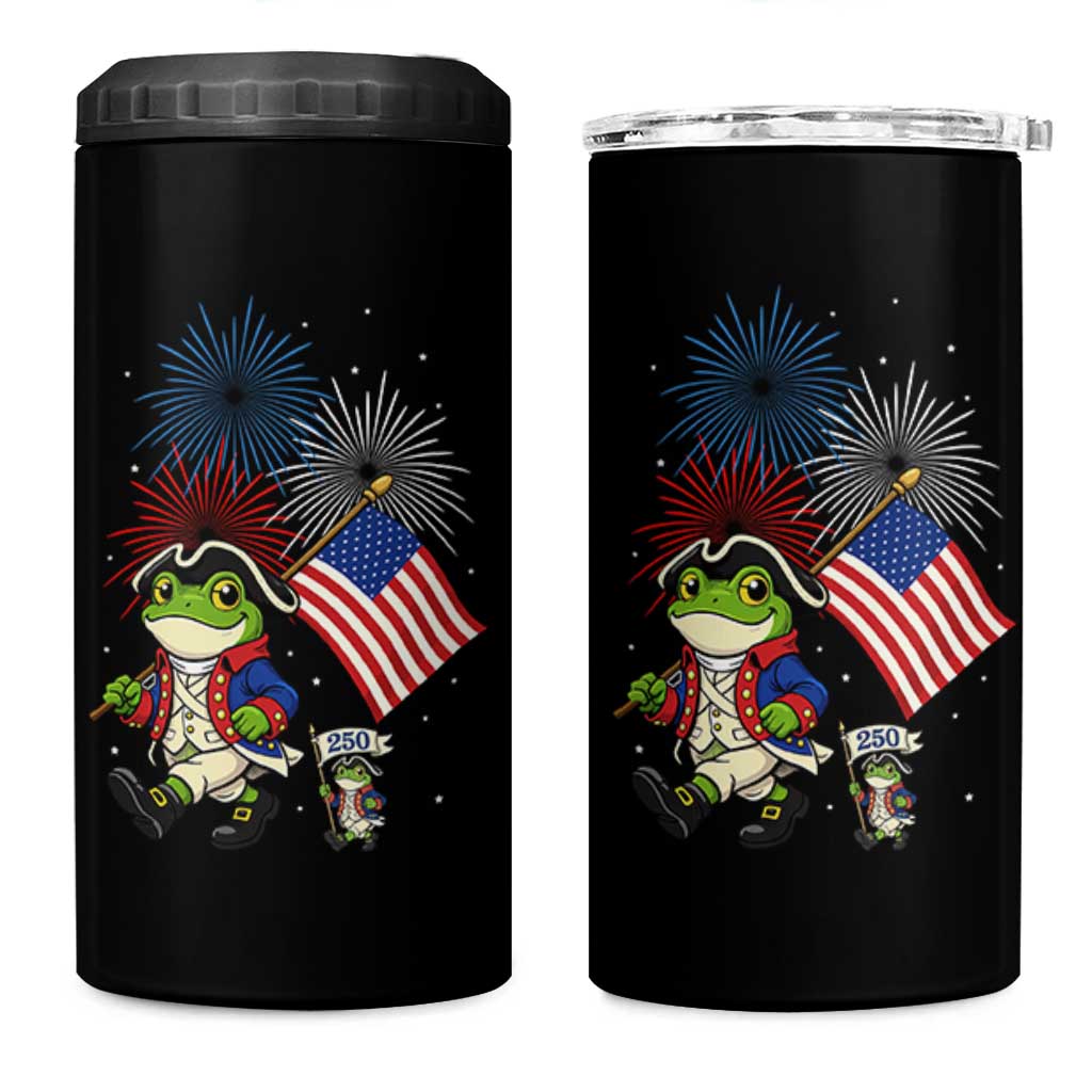 Funny Patriotic Frog 4 in 1 Can Cooler Tumbler Celebrating 250 Years Of Freedom