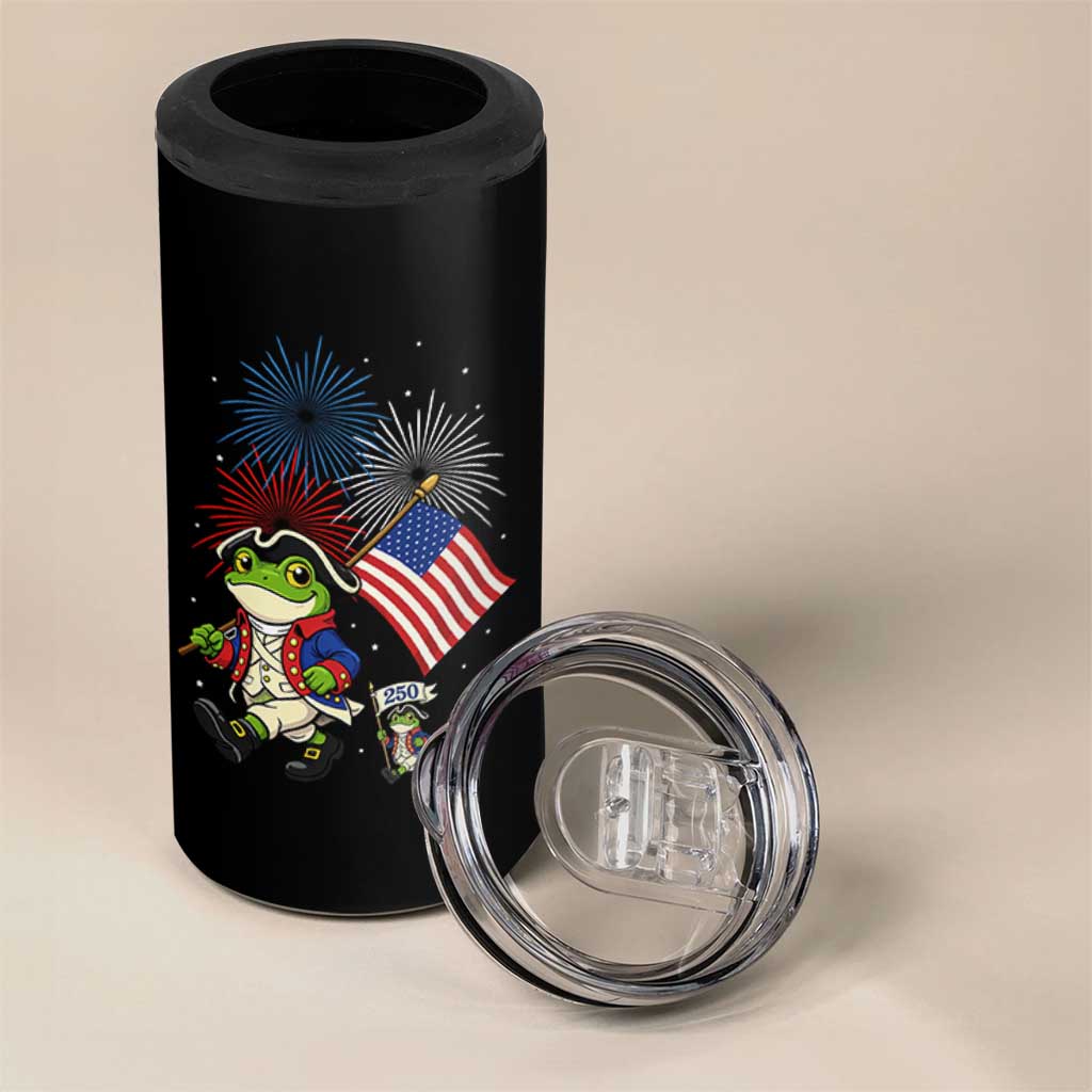 Funny Patriotic Frog 4 in 1 Can Cooler Tumbler Celebrating 250 Years Of Freedom
