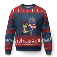 Funny Patriotic Frog Ugly Christmas Sweater Celebrating 250 Years Of Freedom