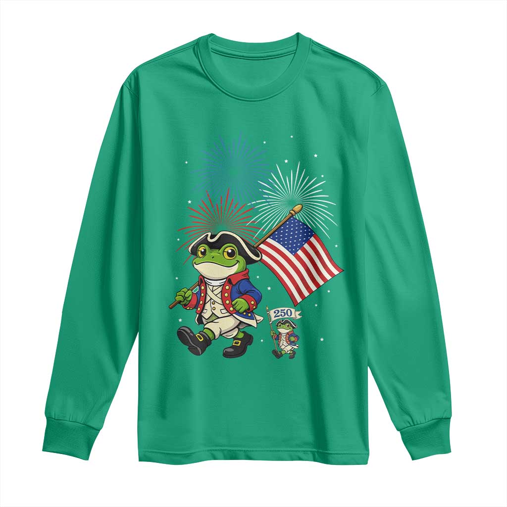 Funny Patriotic Frog Long Sleeve Shirt Celebrating 250 Years Of Freedom