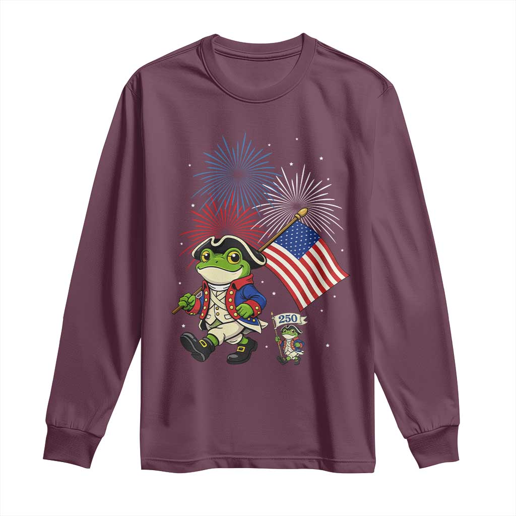 Funny Patriotic Frog Long Sleeve Shirt Celebrating 250 Years Of Freedom