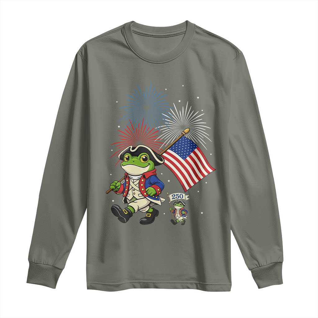 Funny Patriotic Frog Long Sleeve Shirt Celebrating 250 Years Of Freedom