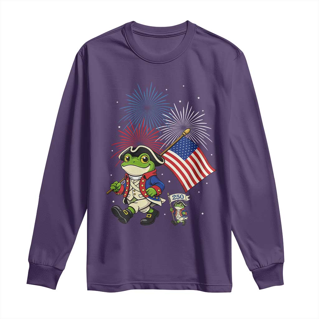 Funny Patriotic Frog Long Sleeve Shirt Celebrating 250 Years Of Freedom