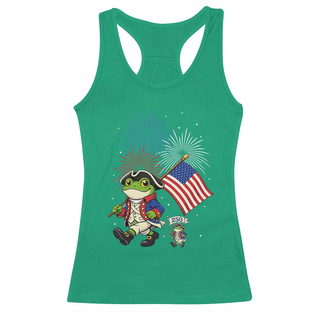 Funny Patriotic Frog Racerback Tank Top Celebrating 250 Years Of Freedom