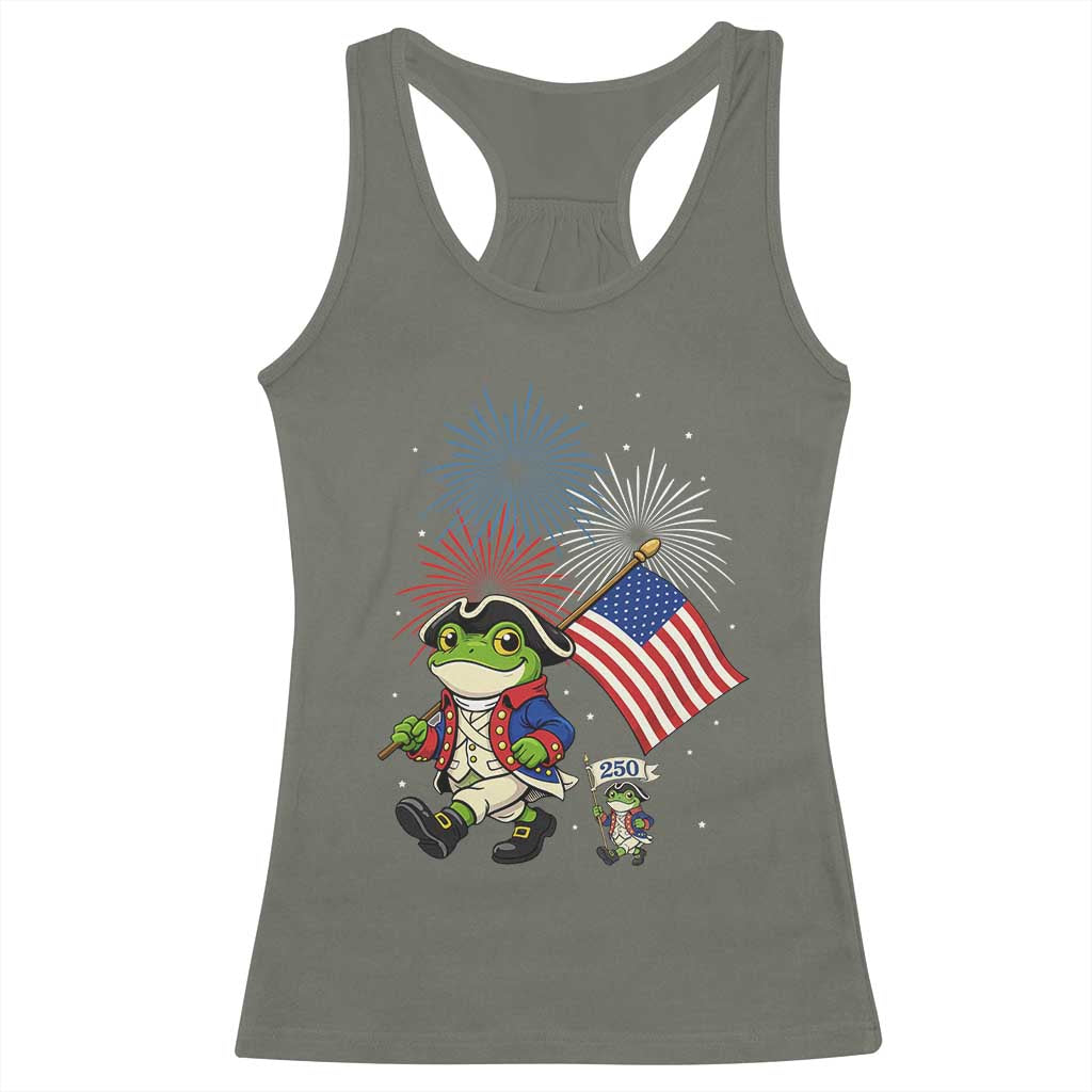 Funny Patriotic Frog Racerback Tank Top Celebrating 250 Years Of Freedom