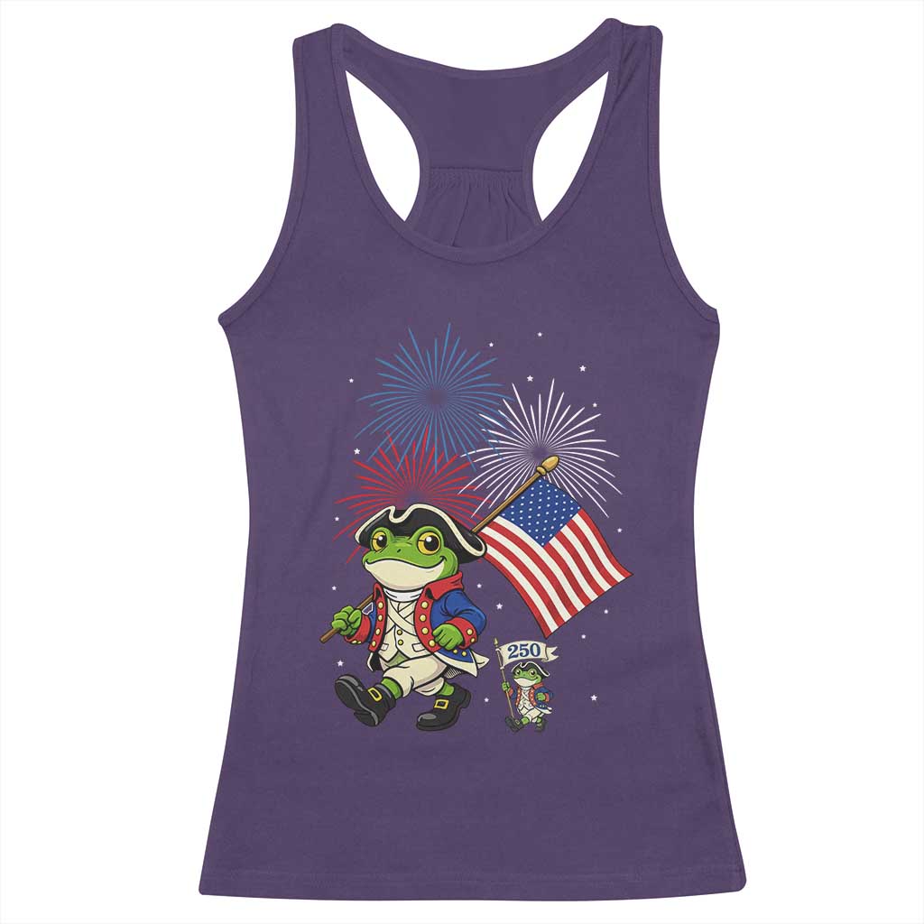 Funny Patriotic Frog Racerback Tank Top Celebrating 250 Years Of Freedom